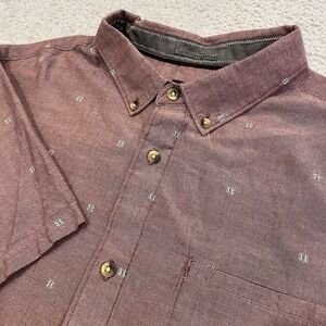 Roark Revival Shirt Mens XL Red Chambray Geometric Embroidered Short Sleeve EUC